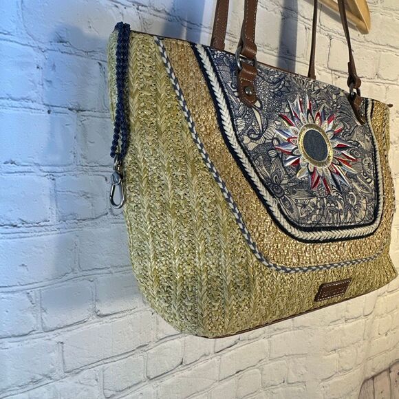 Sakroots Sak Roots Meadow Medium Straw Tote/Handbag Sun Starburst READ - Picture 3 of 10